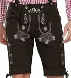 KOSMEEU Lederhose Herren Tracht Kurz Trachtenhose Trachtenlederhosen Lederhose Oktoberfest Mann Dunkelbraun bayrische Trachten Hose Trachtenmode Hosenträger mit Kunst-Wildleder 58
