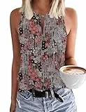 MAVIS LAVEN Damen Boho Sommer Sexy Tank Top Ärmellos Schlüsselloch V Ausschnitt Weite Oberteile Blumen Muster Bluse Elegant Lässig Locker Fallend Neckholder Tanktops Basic Strick Blusentoptop Frauen