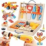 Werkzeugkoffer Kinder Montessori Spielzeug ab 3 Jahre Holzspielzeug mit Akkuschrauber Spielzeug ab 3 4 5 Jahre Junge Mädchen Geschenk (39 STK)
