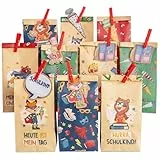 Papierdrachen 12 Geschenktüten mit tierisch starken Anhängern und Klammern - perfekte Geschenkverpackung zur Einschulung - Set 4