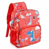 Wffeila Dinosaurier Kleinkind Rucksack - Wasserdicht Vorschule Kindergartentasche, Schulrucksack für Kinder (Red)