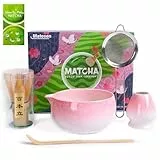 Matesen Matcha Set Rosa, 5-teiliges Matcha Besen Set,Premium Starter Set für Anfänger, Matcha Tee Set mit Sieb Chawan und Besen, Zubehör für das Matcha Tea Set für Anfänger Freunde und Familie