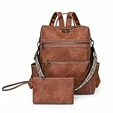 Puwuzixi Frauen Rucksack Wasserdicht Anti-Diebstahl Leichtgewicht PU Mode Reisen Mehrzweck Cabrio Geldbörse Umhängetasche Handtasche Rucksack (Brown)