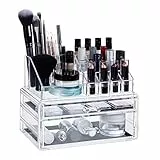 Relaxdays Make-Up Organizer mit 2 Schubladen, Kit für Lippenstift, Nagellack, Kosmetikregal Acryl, transparent Standard