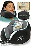 FLOWZOOM Comfy Nackenkissen für Flugzeug & Auto - Einstellbares Memoryschaum Nackenhörnchen mit flexiblen Druckknöpfen für 360° Stütze, atmungsaktiver waschbarer Bezug - inkl. Beutel - Schwarz