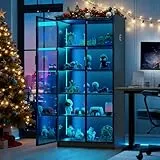 Lvifur Led Vitrine Buffetschrank Sideboard, 35 × 70 × 165 cm Smart Vorratsschrank 3 Farben Dimmbares Sideboard Intelligente Sensorik Vitrinenschrank Wohnzimmer （Black）