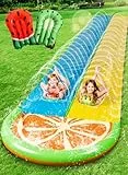 Sloosh 22,5ft/685,8cm Wasserrutsche mit 2 aufblasbaren Boards, doppelte Rasen-Wasserrutsche mit fortschrittlichen Sprinklern, Sommerspielzeug für Kinder und Erwachsene, Spaß im Garten, Orange