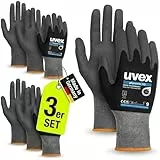 Uvex phynomic XG Arbeitshandschuhe – abriebfest – Schwarz/Grau (Größe 08/M, 3 Paar)