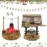 HOVCEH Miniatur Zubehör Set, Puppenhaus Zubehör Weihnachten, Miniatur Lagerfeuer mit LED, Wichtel Zubehör Weihnachten, Miniatur Brunnen mit Beweglichen Eimer, Weihnachten Dekorative Ornamente