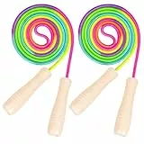 2 Stück Springseil Kinder, 260cm Verstellbares Springen Seil mit Holzgriff und Regenbogen-Springseil, Skipping Rope Kids für Fettverbrennung & springen Übung & Fitness
