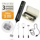 CIRCLE JOY Wiederaufladbarer Handmilchaufschäumer mit 3 Geschwindigkeitsstufen, 3 Schneebesen und Aufbewahrungsbox, elektrischer Getränkemixer für Macchiato, Cappuccino, Eier und Proteinpulver,Schwarz