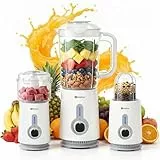SIMPLUS 3-in-1 Standmixer & Smoothie Maker mit 1,25L Mixbecher, 500ml Fleischwolf & 300ml Mahlbecher, 3 Geschwindigkeitsstufen mit Pulsfunktion, Edelstahlmesser