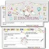 KARTENVERSAND24 Einladung zur Einschulung für Mädchen Einhorn Einladungskarten inkl Umschlag 12er Set zum Schulanfang Schulbeginn Schuleinführung Schuleingang Zuckertüte Schultüte unicorn