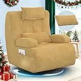 Gegcucey 3-in-1 Relaxsessel, 360°Drehsessel,Extragroßer,Gepolsterter Hochlehner-Sessel mit 2 zusätzlichen Kissen, 2 Seitentaschen,Gepolstertem Sitzkissen und Rückenlehne, Akzent-Relaxsessel (Gelb)