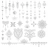 4 Blätter Temporäre Tattoos, Langanhaltend 2 Wochen Wasserfest Schwarz Tattoo Mandala Fake Klebetattoos zum Aufkleben Gesicht Hals Arm für Mädchen Frauen Mann