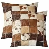 Loussiesd Patchwork Kuhfell Drucken Kissenbezüge 45x45cm 2er Set Kissenbezüge Western Bauernhaus Kuhfell Dekokissen Bauernhof Tier Kissenhülle für Home Sofa Bett Couch Soft Kissenbezug