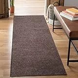 carpet city Shaggy Hochflor Teppich - Läufer 80x300 cm - Braun - Langflor Flurteppich - Einfarbig Uni Modern - Flauschig-Weiche Teppiche Schlafzimmer Deko