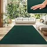 TT Home Wohnzimmer Teppich Kurzflor Anti-Rutsch Rückseite Unifarben Modern Waschbar, Farbe: Dunkelgrün Petrol, Größe:240x340 cm