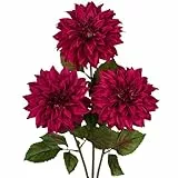 3 Stück Künstliche Dahlie Blumen Rot, 70cm Kunstblume Seidenblumen mit Langem Stiel für Blumenarrangements, Faux Herbst Blumen für DIY Hochzeit Party Deko Home Office Dekoration