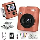 Gofunly Sofortbildkamera Kinder, 1080P HD Kinderkamera Sofortbildkamera mit 32GB Karte & DruckerPapier, Kamera Kinder Sofortdruck Kinderspielzeug Geschenke für Jungen und Mädchen 3-12 Jahre