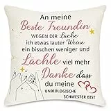 Lightzz Kissenbezug für Beste Freundin mit Dankesspruch, 45 x 45cm Kissenbezug mit Taschen, Geschenk für Beste Freunde Mädchen Bestie