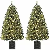 2PCS 145 cm künstlicher Weihnachtsbaum mit 300 Lichtern, 8 Modus Warmweiß Vorbeleuchteter Metallgestell Weihnachtsbaum mit Vintage Blumentopf Weihnachten Deko für Familientreffen, Büro und Flure