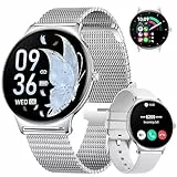 HIRREO Smartwatch Damen Mit Telefonfunktion,1.43' AMOLED Fitnessuhr Mit Schlafmonitor Kompatibel Android iOS,SchrittzäHler Kalorien IP68 Wasserdicht Smart Watch 100+Sport Modi Silbrig
