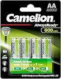 Camelion 17406406 - Always Ready Ni-MH Batterien AA / HR6, 4 Stück, Kapazität 600 mAh, wiederaufladbar, leistungsstarke Einwegbatterien für elektronische Geräte zur optimalen Energieversorgung