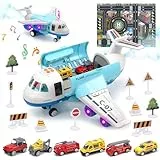 cute stone Toy Airplane Plane Toy with Smoke, Sound and Light, Fricton Powered Airplane with Mini Cars, Great Gift for Boys and Girls