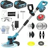 Akku Rasentrimmer für Makita Akkus, 4 in 1 Elektrischer Freischneider, mit 2 X 21V Makita Akkus & 4 Klingentypen, Rasenkantenschneider mit Verstellbarer Griff und Winkel des,für Garten und Rasen