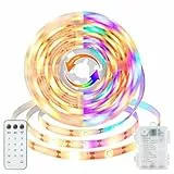 CCILAND 3 Meter 108 LED Strip Batterie, 2 Farben Wechselnde LED Streifen mit 12 Modi Fernbedienung Timer, Dimmbar Schneidbar LED Band Selbstklebend for Zuhause Deko (Warmweiß & Mehrfarbige)