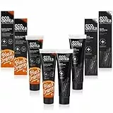 Ecodenta Aktivkohle Zahnpasta Weisse Zähne Ohne Fluorid 4 Pack I Schwarze Kohle Zahncreme Zahnaufhellung I Black Activated Charcoal Teeth Whitening Toothpaste Orangengeschmack 4x100ml