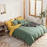 Luofanfei Bettwäsche Set 220x240cm Baumwolle Uni Grün Gelb Einfarbige Bettwaesche 3 Teilig Bettbezug Set King Size Weich Wendebettwäsche 1 bettbezüge Deckenbezug 240 220 mit Kissenbezug 80x80 cm