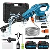 Sararoom Akku Hochdruckreiniger, 120 Bar Pressure Washer, 21V Tragbarer Druckreiniger, Druckreinigerpistole - Power Jet Wash mit 2x3.0Ah Batterie, 6 in 1 Düse, 5M Schlauch, für Auto Rasen Gärten Pool
