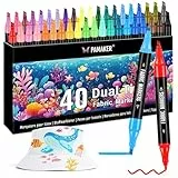 Pamaker 40 Textilstifte Dual Tip – Waschmaschinenfest und Permanent für T-Shirts, Stofftaschen, Schuhe und mehr – Ungiftig, ideal für Kinder und Erwachsene