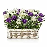 Arborus Kunstblumen im Topf Frühling Deko 22 cm Künstliche Blumen Tisch Balkon Fensterbank Dekor Plastik Blumen Rosa Boho Rustikal Landhaus Deko Wohnzimmer Küche Schlafzimmer Büro Home Hochzeit Dekor