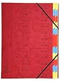 Exacompta 54245E Premium Ordnungsmappe aus extra starkem Colorspan-Karton DIN A4 24 vollfarbige bunte Fächer mit Organisationsdruck Ringmappe Register-Mappe rot