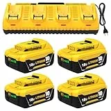 4 Stück 10A Kompatibel für Dewalt Akku 18V und 1 Stück 4-Port-Ladegerät 10.8-20V DCB104 Ladegerät