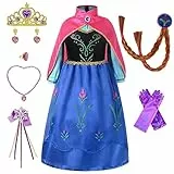 Timesun ELSA Mädchen Prinzessin Elsa Kleid Kostüm Karneval Cosplay Eisprinzessin Set aus Diadem, Handschuhe, Zauberstab, Perücke,Halskette,Ohrringe,Ringe,Handbag (rosarot, 150)