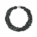 Bling Jewelry Schwarzer Onyx Chip Stone Wide Chunky Cluster Multi Strand Bib Kragen Aussage Halskette Für Frauen