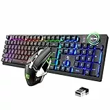 FELiCON Kombi-Sets für drahtlose Tastatur und Maus, 4800mAh, 16 Arten von wiederaufladbaren RGB-LED-Gaming-Tastaturen mit Knopfsteuerung und ergonomischer 7-Farben-LED-Hintergrundbeleuchtung