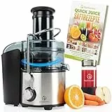 Nutrilovers QUICK-JUICER MAX Entsafter Obst und Gemüse, XXL Einwurf, Edelstahlsieb, Externer Tresterbehälter, 800W, inkl. BPA-frei inkl. Trinkflasche + Rezeptbuch