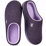 VeraCosy Damen Zweifärbig Hausschuhe Weich Bequem Strick Memoryschaum Rutschfest Pantoffeln Elegantes Lila, 38-39 EU