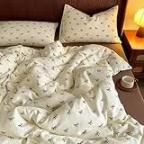 Freyamy Bettwäsche 135x200 Creme, Schwarz Schleife Bettwäsche für Mädchen,2teilig Wende Bettwäsche Set Microfaser Bettbezug mit Reißverschluss + 1 Kissenbezug 80x80 cm