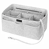 Handtaschen Organizer, Betoores Filz Taschenorganizer Bag in Bag Innentaschen Handtaschenordner mit Abnehmbare Reißverschluss-Tasche und Schlüsselkette,Hellgrau - M