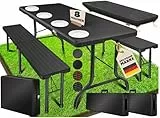 KESSER® Bierzeltgarnitur 3-teilig Set Tisch & 2x Bank | Buffettisch für drinnen & draußen Gartengarnitur klappbar 183x76x74cm Kunststoff Klapptisch Rattan-Look Gartentisch Inkl Abdeckung & Tragegriffe