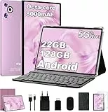 Dghrti Tablet 10 Zoll Android 14, 22GB RAM+128GB ROM (1TB TF), Octa-Core CPU, 8000mAh, Widevine L1, Dual WiFi, BT 5.0, Face ID, 5MP+8MP, mit Metallgehäuse, Tastatur und Maus - lila