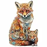 Funnli Holzpuzzles für Erwachsene und Kinder,Einzigartige Tierförmige Holz-Puzzle (Fox-Familie), Puzzle aus Tierteilen (S-9.2 * 5.9in-100 Stücks)