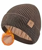 CAOZITOU Mütze Herren Damen Winter, Merino Warme Wintermütze Thermo Beanie Strickmütze Weiche Bequem für Outdoor Fahren Ski (DE/NL/SE/PL, Alphanumerisch, Einheitsgröße, Braun)