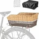 CXWXC Fahrradkorb Hinten mit Ladungsnetz und Eine Dicke Futterung fur Fahrrad (Braun)